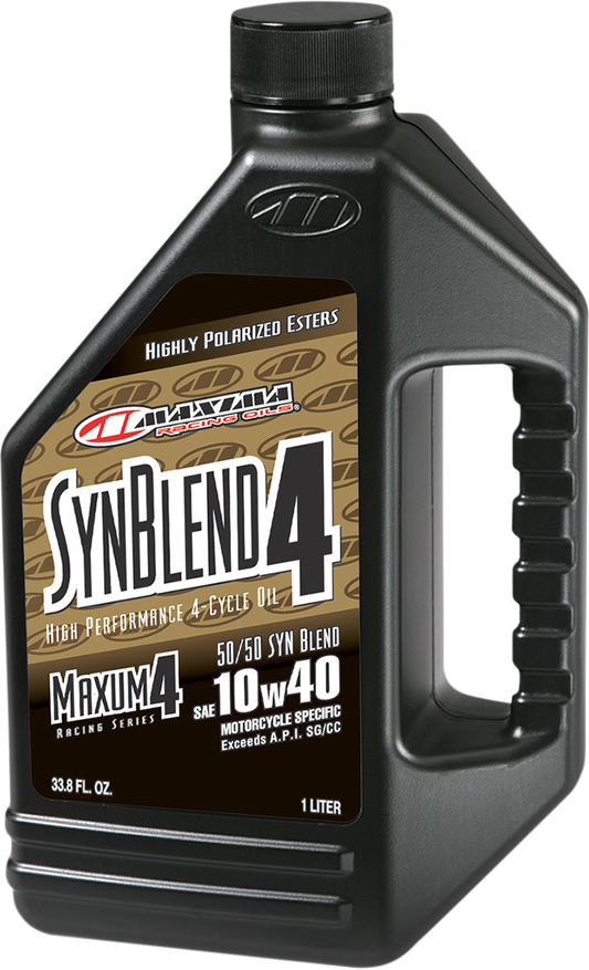 Maxima Racing Oil SynBlend 10W40 semi-synthetic engine oil bottle with label, 1-liter size, part number 34901B.