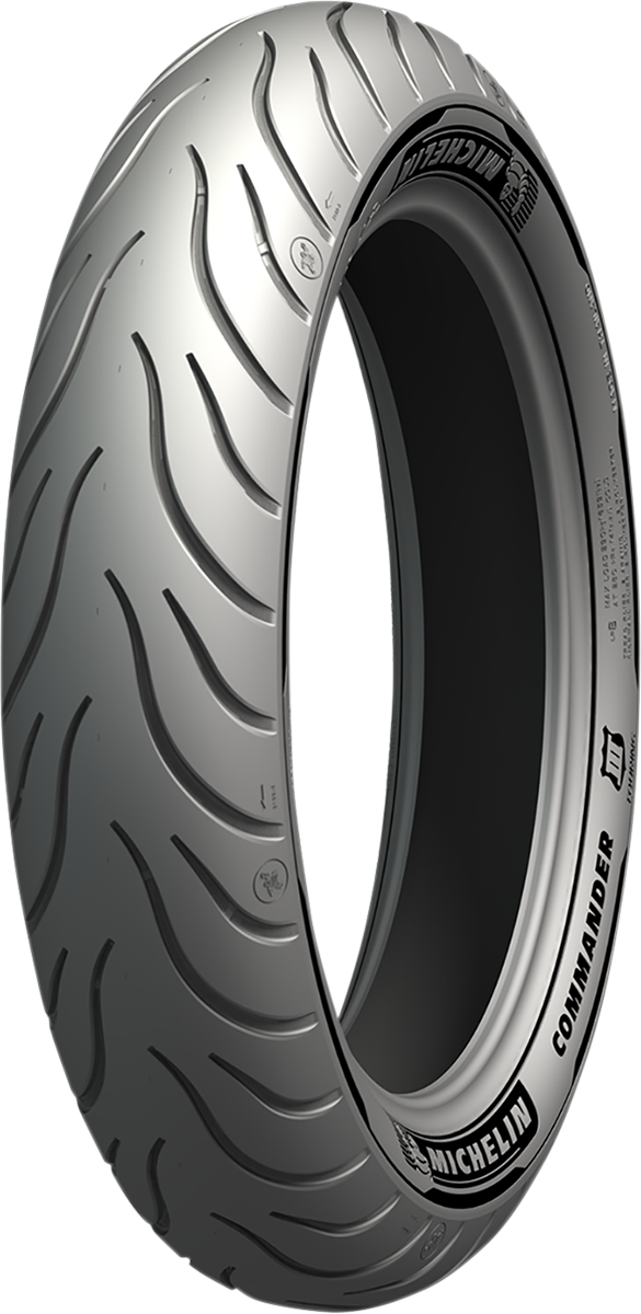 Michelin Commander III front motorcycle tire 130/60B19 61H for V-twin motorcycles, showing tread pattern and sidewall details.