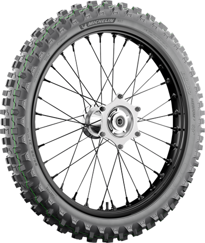 Michelin Enduro Medium 2 front motorcycle tire in 90/100-21 size for off-road riding, featuring rugged tread pattern.
