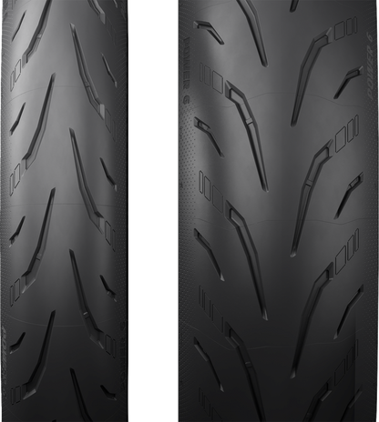 Michelin Power 6 front motorcycle tire 110/70ZR17 with 54W speed rating, showing tread pattern and sidewall details.