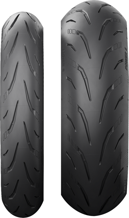 Michelin Power 6 front motorcycle tire 120/70ZR17 with model 82063, featuring tread pattern and sidewall details.