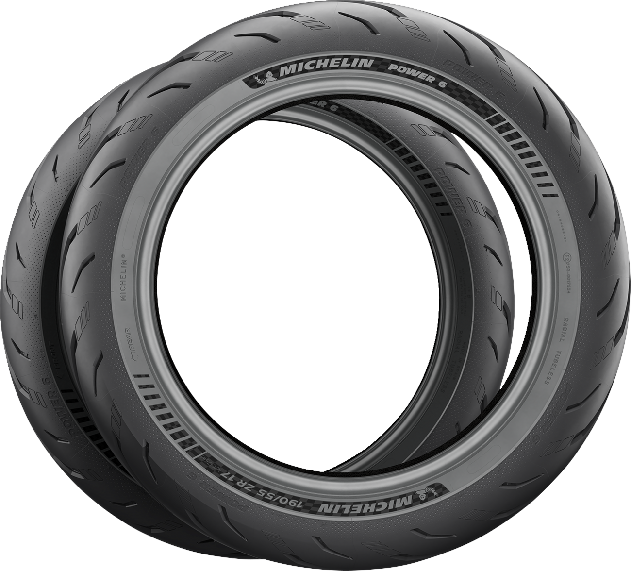 Michelin Power 6 front motorcycle tire 120/70ZR17 (58W) with tread pattern and sidewall details, model 82063.