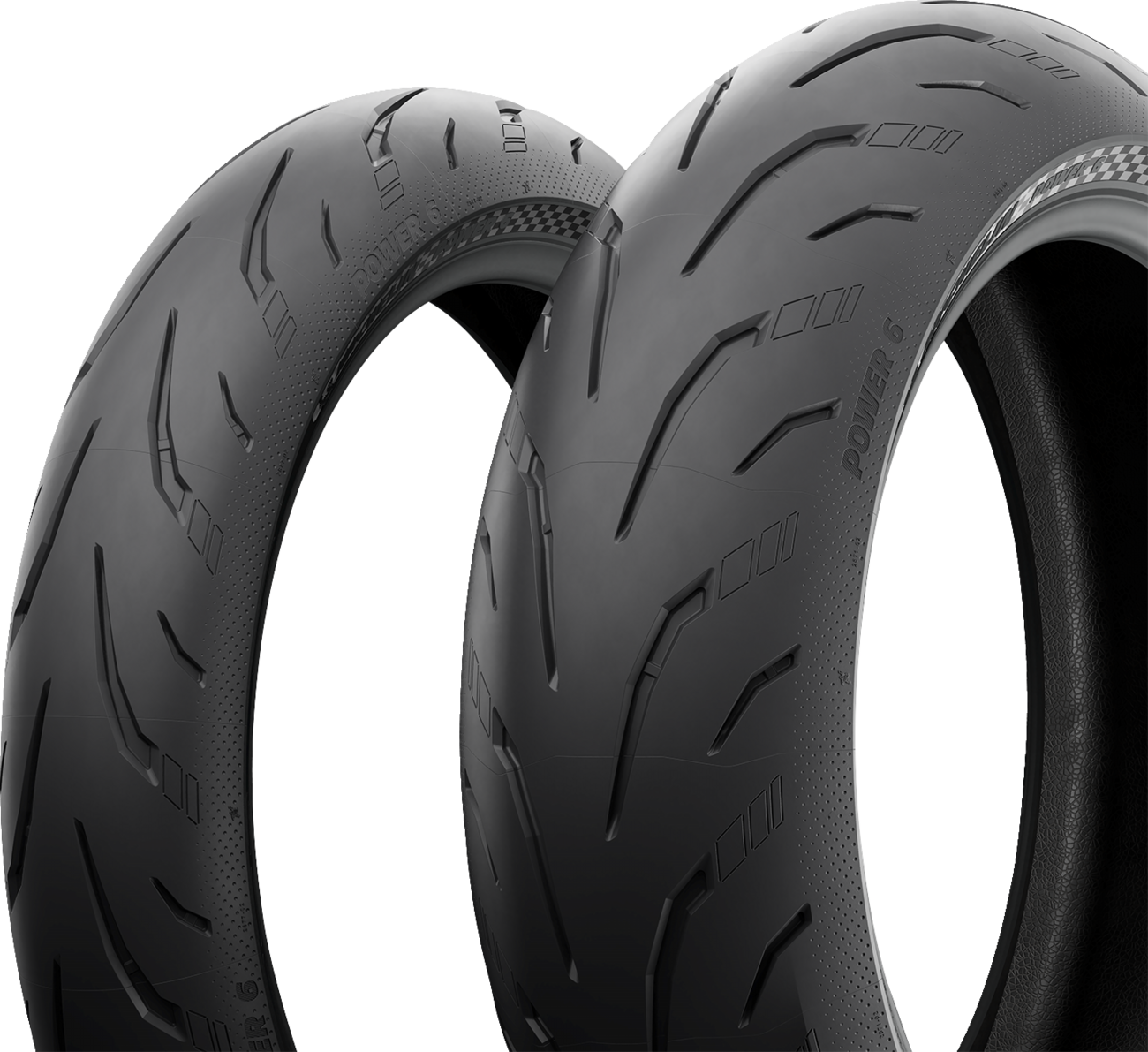 Michelin Power 6 front motorcycle tire 120/70ZR17 (58W) with model 82063, showing tread pattern and sidewall details.