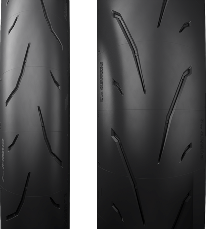 Michelin Power GP2 rear motorcycle tire 180/55ZR17, designed for road and track performance, with tread pattern visible.