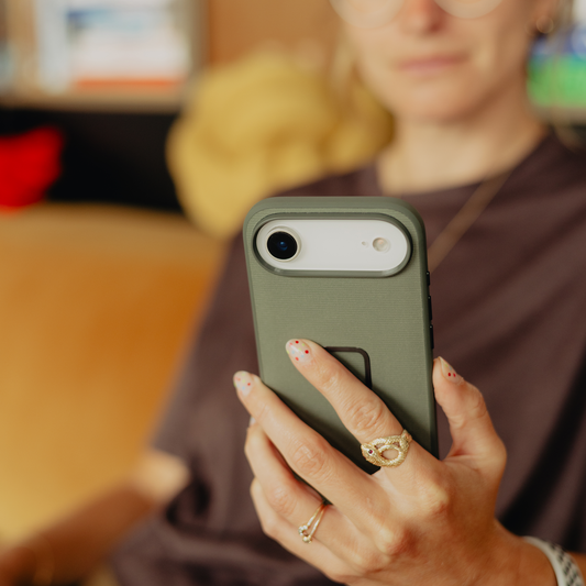 Peak Design Everyday Case for iPhone 17 Air in Sage color, showing the slim, protective mobile phone case with textured design.