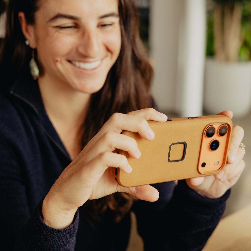 Peak Design Everyday Case for iPhone 17 Pro Max in tan, showing the protective mobile phone case with textured surface.