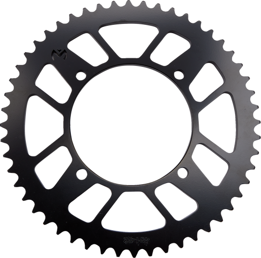 MOOSE Offroad 52-Tooth Rear Sprocket for Kawasaki and Suzuki motorcycles, black metal, designed for off-road durability.