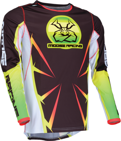 Moose Offroad Agroid Jersey XL in black, yellow, and white, featuring bold graphics and logo, designed for offroad riding comfort.