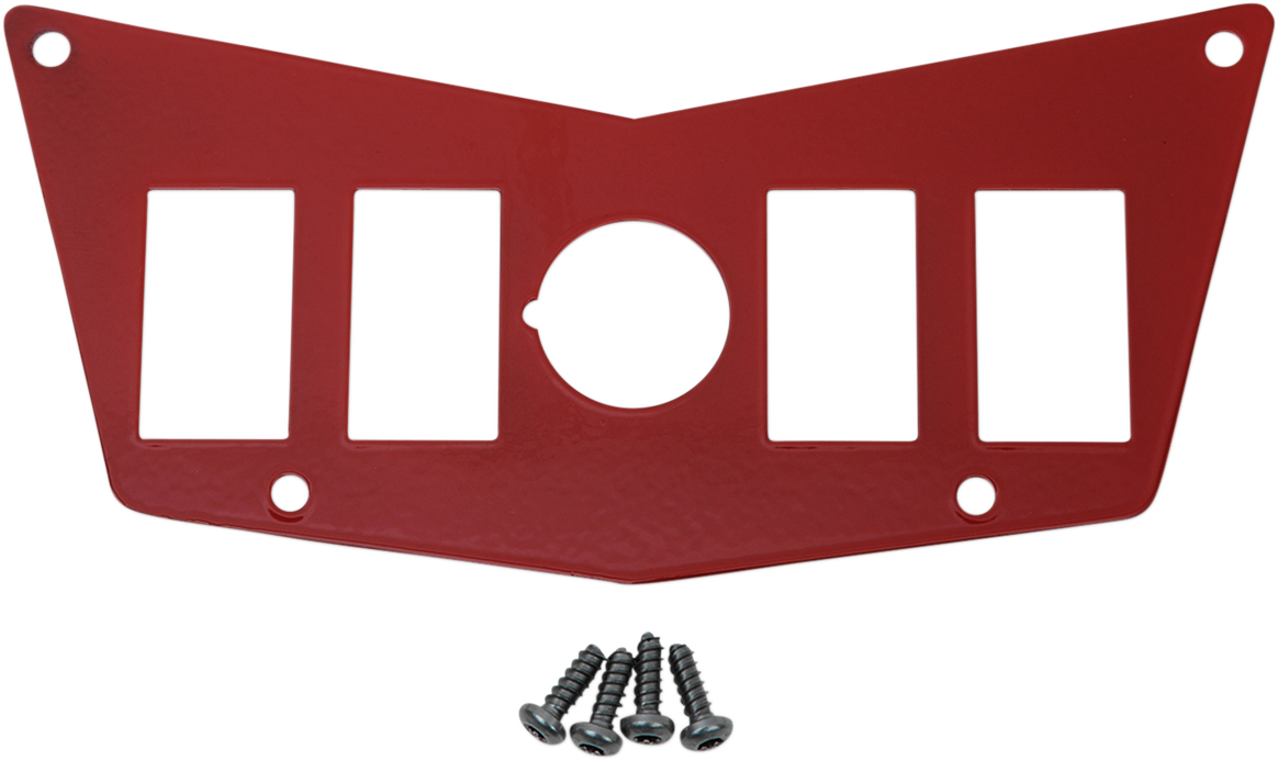 Moose Offroad Polaris RZR dash plate with four switch mounts, red finish, durable metal construction, part number 100-4393-PU.