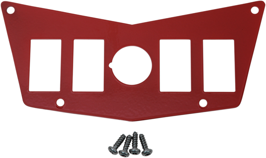 Moose Offroad Polaris RZR dash plate with four switch mounts, red finish, durable metal construction, part number 100-4393-PU.