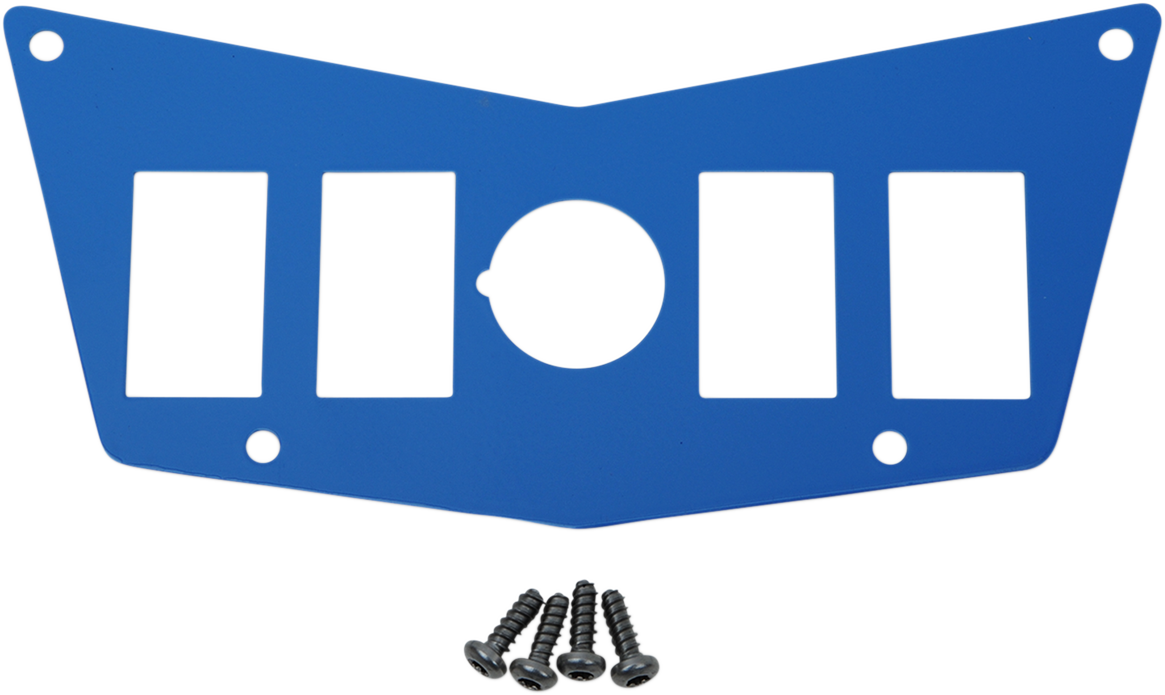 Blue Moose Offroad dash plate for Polaris RZR with four switches, made of durable material, part number 100-4392-PU