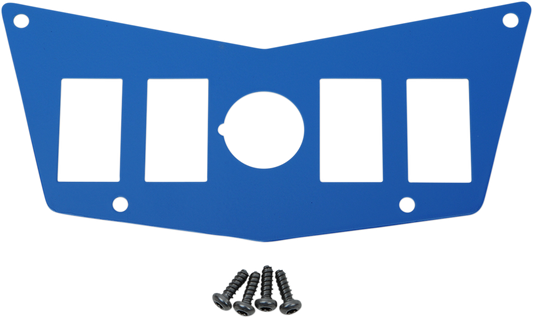 Blue Moose Offroad dash plate for Polaris RZR with four switches, made of durable material, part number 100-4392-PU
