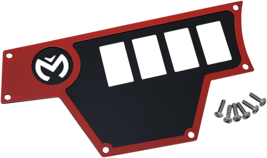 Large red Moose Offroad dash plate for RZR, designed for the left side, durable off-road protection for Polaris RZR vehicles.