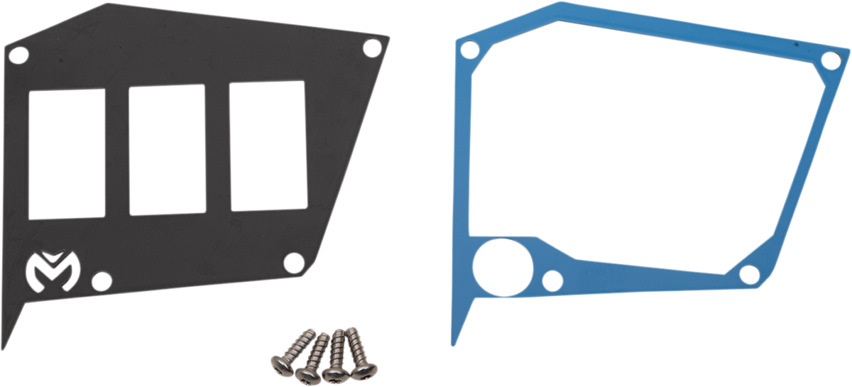 MOOSE OFFROAD dash plate with blue finish for RZR side-by-side vehicle, part number 100-5067-PU, mounted on dashboard.