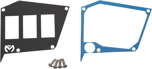 MOOSE OFFROAD dash plate with blue finish for RZR side-by-side vehicle, part number 100-5067-PU, mounted on dashboard.