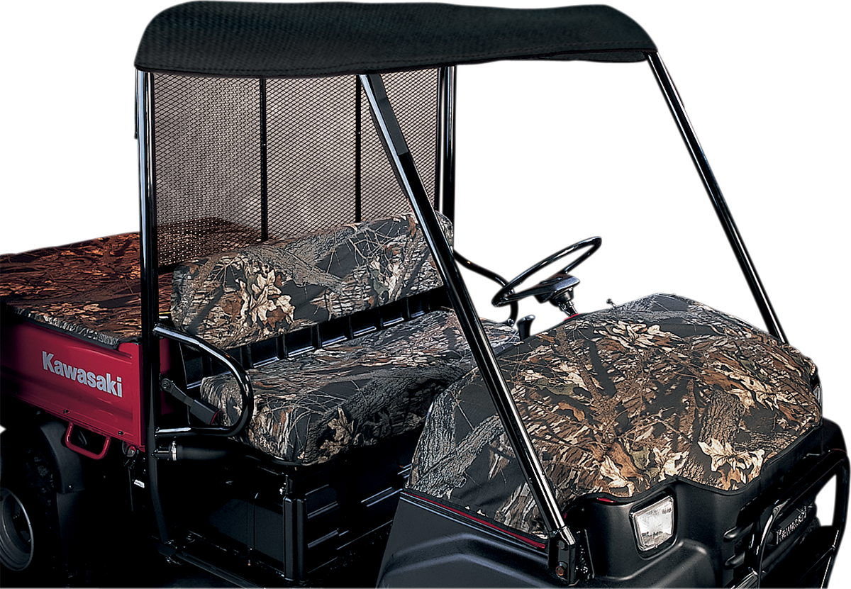 Black Moose Offroad Roof Cap for Mule, part number KMRC-11, shown fitted on Mule vehicle for off-road protection.