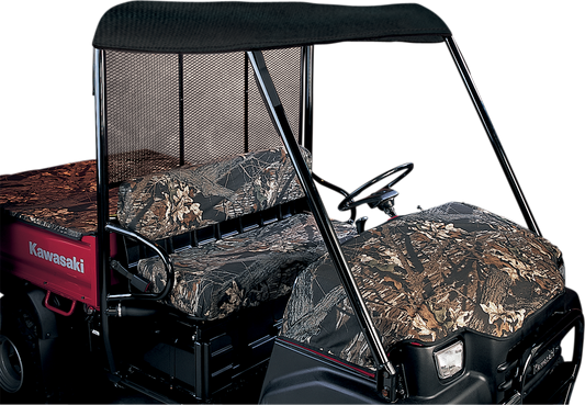 Black Moose Offroad Roof Cap for Mule, part number KMRC-11, shown fitted on Mule vehicle for off-road protection.