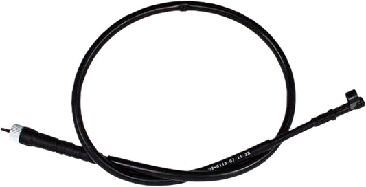 Black vinyl motorcycle speedometer cable by MOTION PRO, OEM-quality durable speedo cable for reliable motorcycle instrument connection.