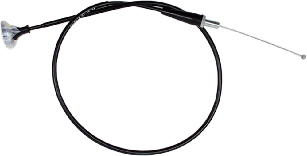 Black vinyl motorcycle throttle cable by Motion Pro, model 02-0218, with durable construction and precise fit.