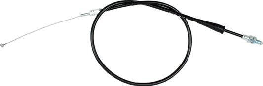 Black vinyl throttle pull cable by MOTION PRO for motorcycles and ATVs, with metal ends and flexible construction.
