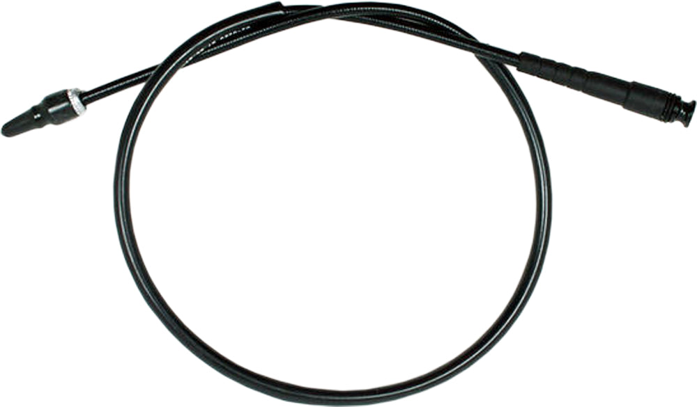 Motion Pro 02-0280 black vinyl speedo cable for motorcycles, close-up of cable with black protective coating and metal fittings