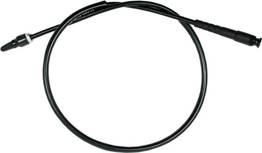 Motion Pro 02-0280 black vinyl speedo cable for motorcycles, close-up of cable with black protective coating and metal fittings
