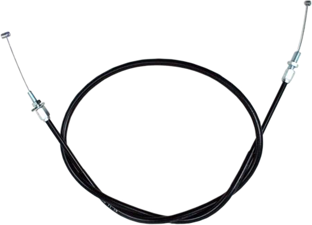 Black vinyl throttle push cable by MOTION PRO for motorcycles and ATVs, showing the cable with fittings on each end.