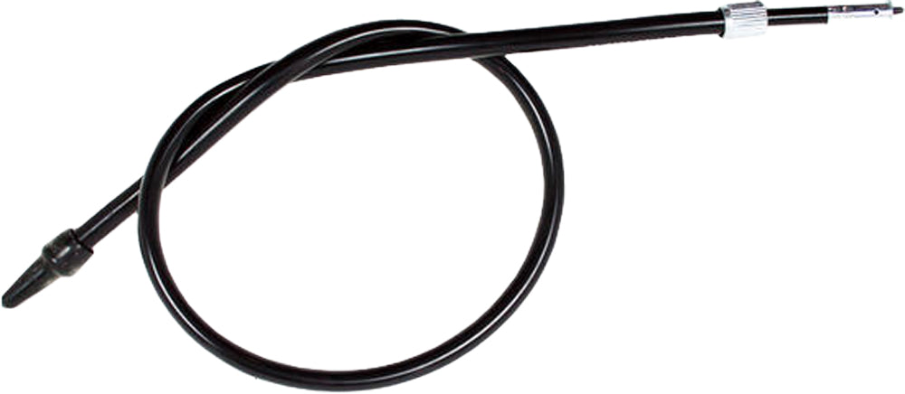 Motion Pro black vinyl speedo cable for motorcycles, OEM-quality replacement, featuring durable construction and precise fit.