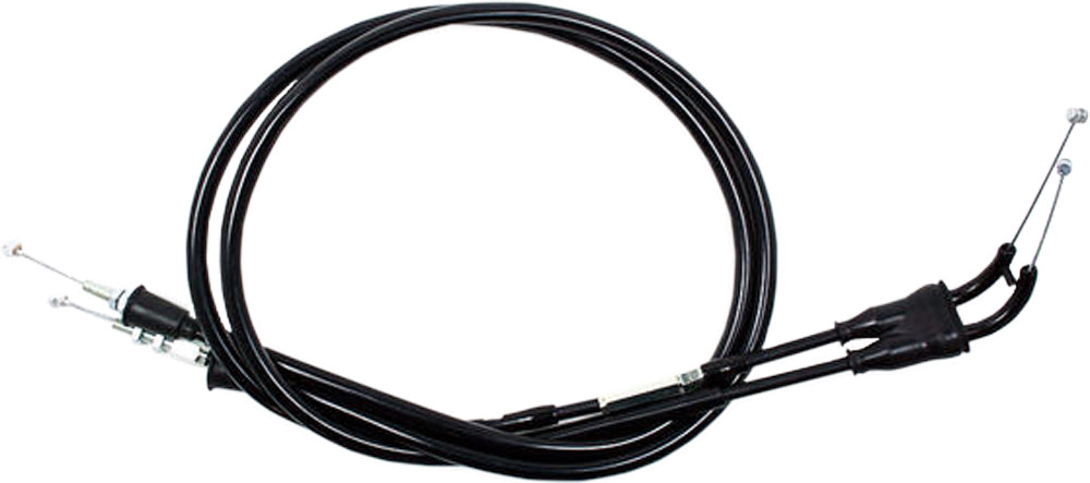 Black vinyl throttle push-pull cable set for motorcycle control by MOTION PRO, featuring metal fittings and flexible cable construction.