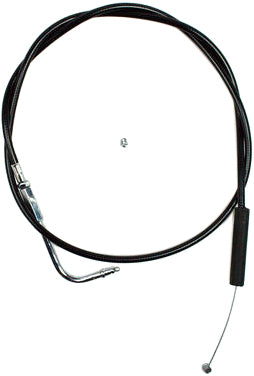 Motion Pro black vinyl motorcycle throttle cable with control mechanism for smooth operation and precise throttle response.