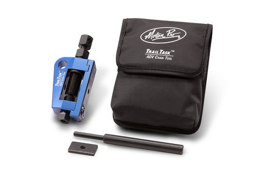 Motion Pro Adv Chain Tool 08-0741, lightweight aluminum chain breaker for touring and trail riding, shown in use.