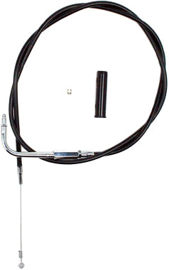 Motion Pro black vinyl motorcycle idle cable Part 06-0345 for throttle control with metal fittings and protective housing.