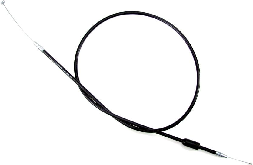 Motion Pro black vinyl throttle cable, part no. 10-0012, showing the flexible cable with black outer sheath and metal fittings.