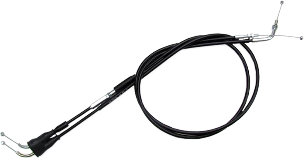 Motion Pro black vinyl throttle push-pull cable set with detailed ends for motorcycle or ATV control, part number 04-0234.