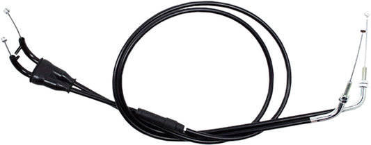 Motion Pro black vinyl throttle push-pull cable set, Part #04-0272, showing close-up of the durable cables with fittings and protective coating.