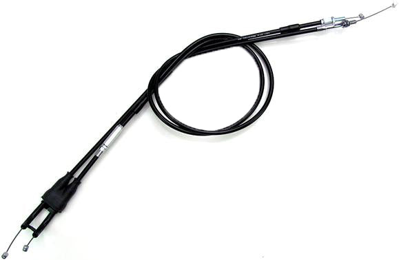 Motion Pro black vinyl throttle push pull cable set, part #05-0388, with detailed view of the cable and connectors.