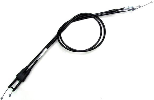 Motion Pro black vinyl throttle push pull cable set, part #05-0388, with detailed view of the cable and connectors.