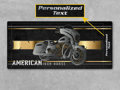 MPM Motorcycle Mat for Indian Chieftain motorcycle, black protective floor mat with printed bike design