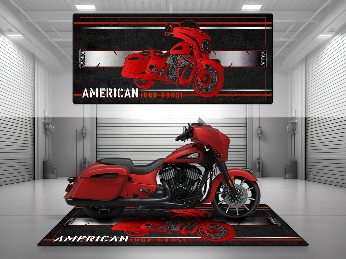 MPM Motorcycle Mat for Indian Chieftain motorcycle, black protective floor mat with logo design