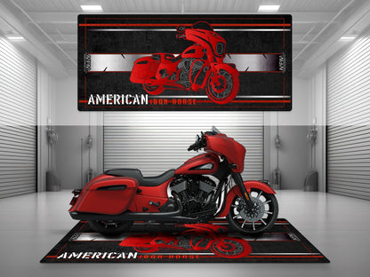 MPM Motorcycle Mat for Indian Chieftain motorcycle, black protective floor mat with logo design