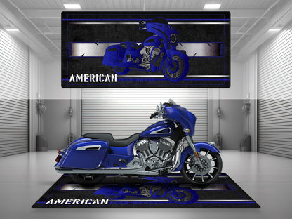 MPM Motorcycle Mat for Indian Chieftain motorcycle, black protective floor mat close-up