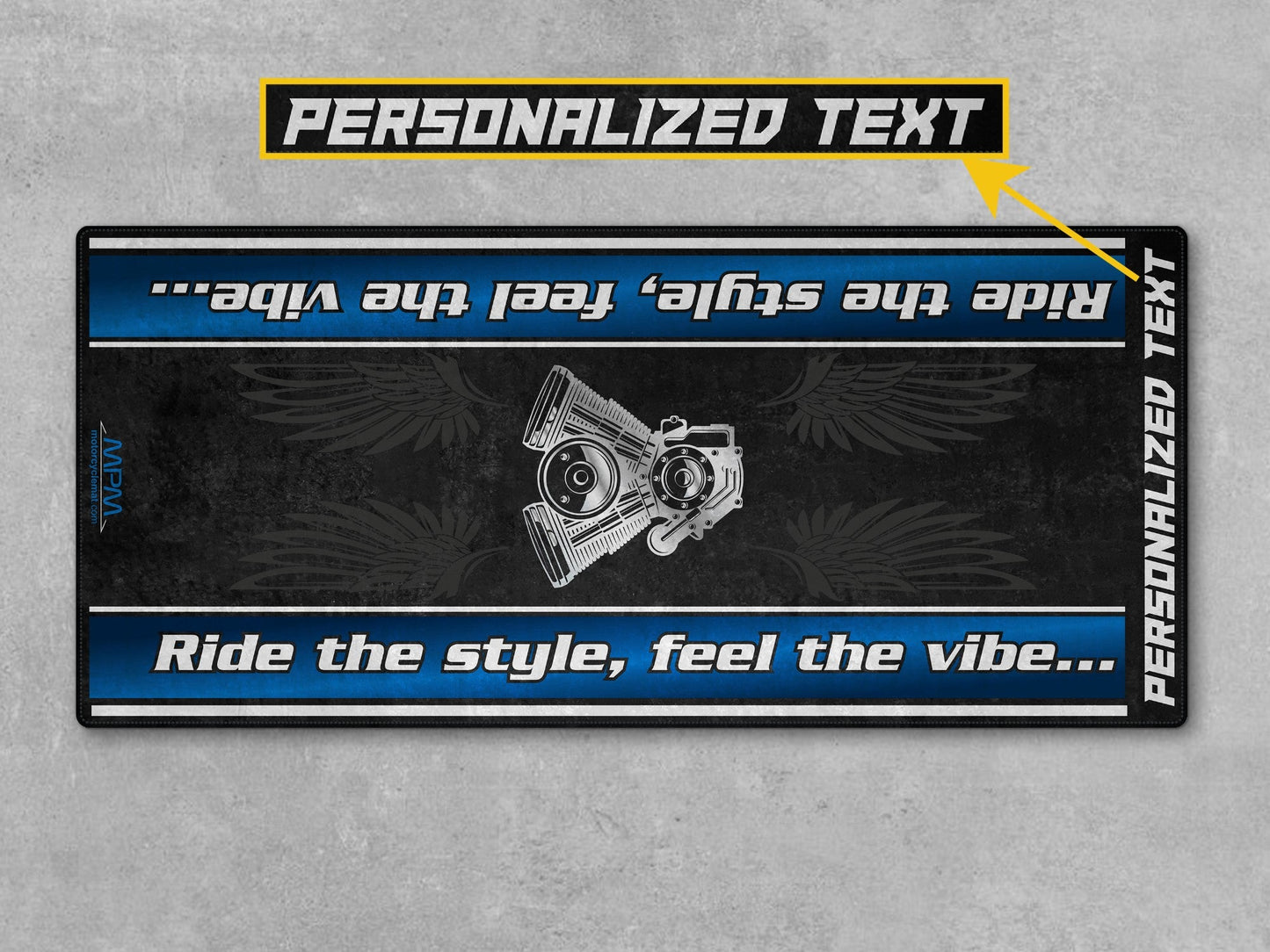 Motorcycle Mat for Cruiser Motorcycle "Ride The Style, Feel The Vibe" - MM7307 - Howling Moto