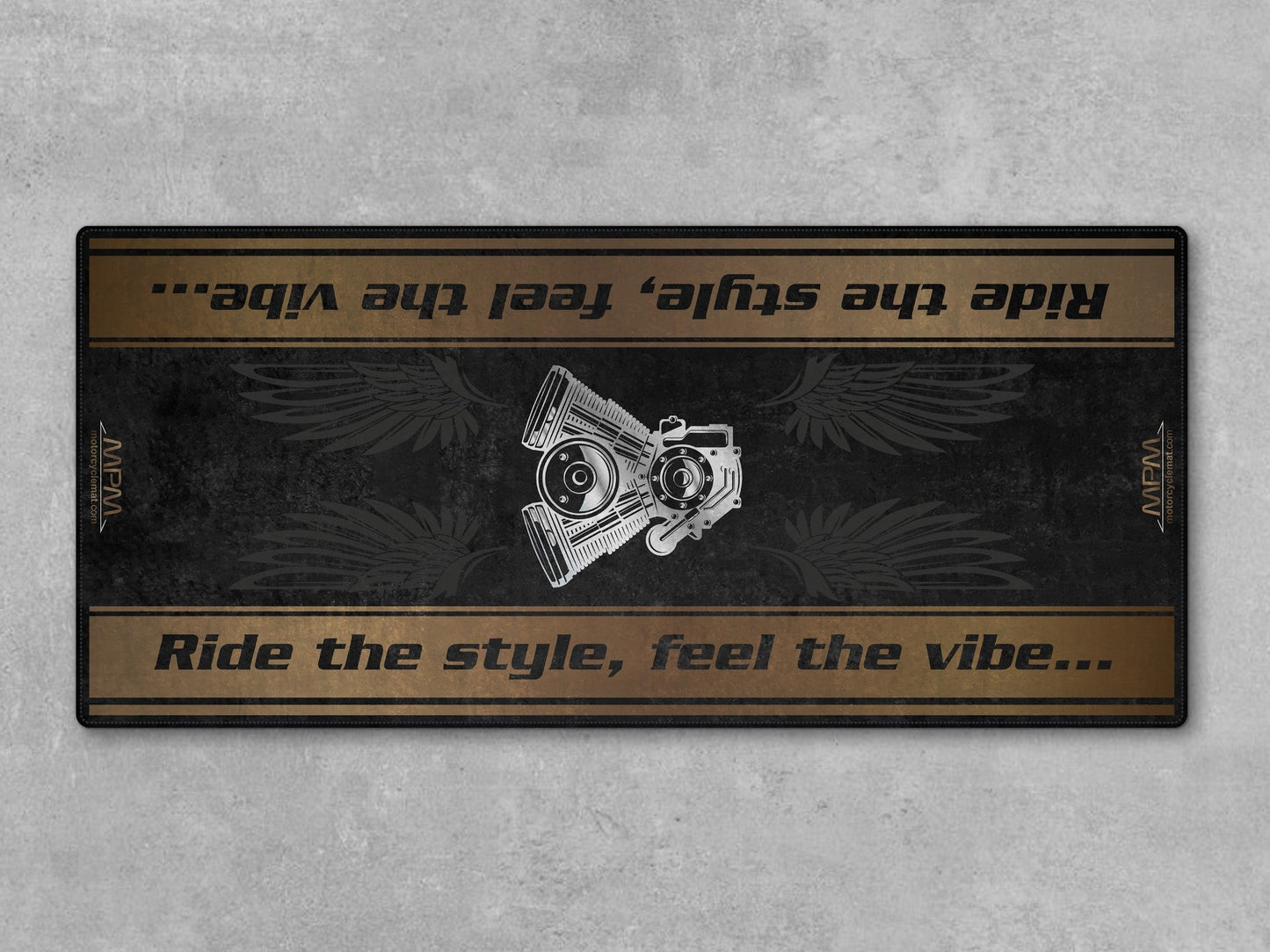 Motorcycle Mat for Cruiser Motorcycle "Ride The Style, Feel The Vibe" - MM7307 - Howling Moto