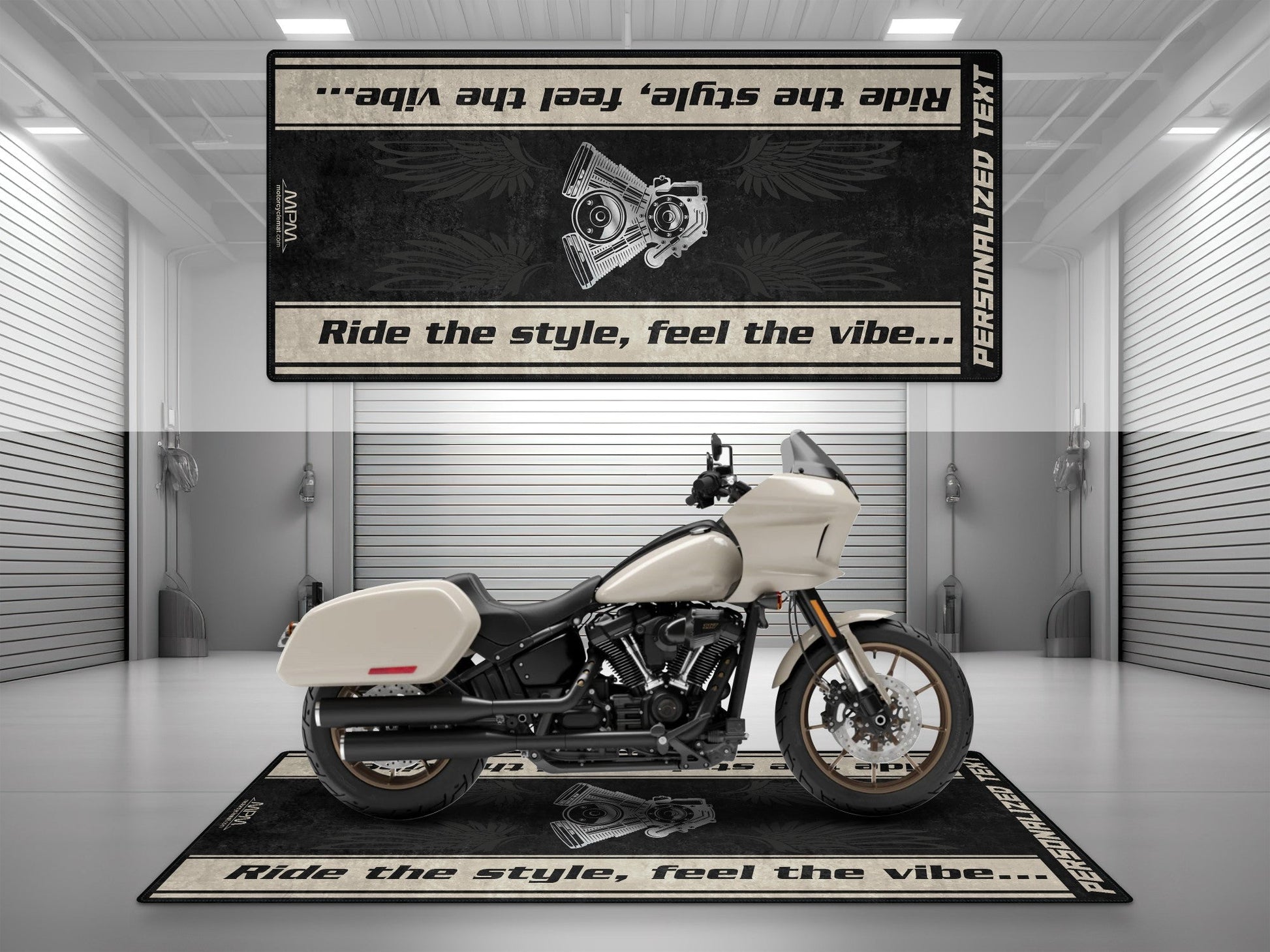 Motorcycle Mat for Cruiser Motorcycle "Ride The Style, Feel The Vibe" - MM7307 - Howling Moto