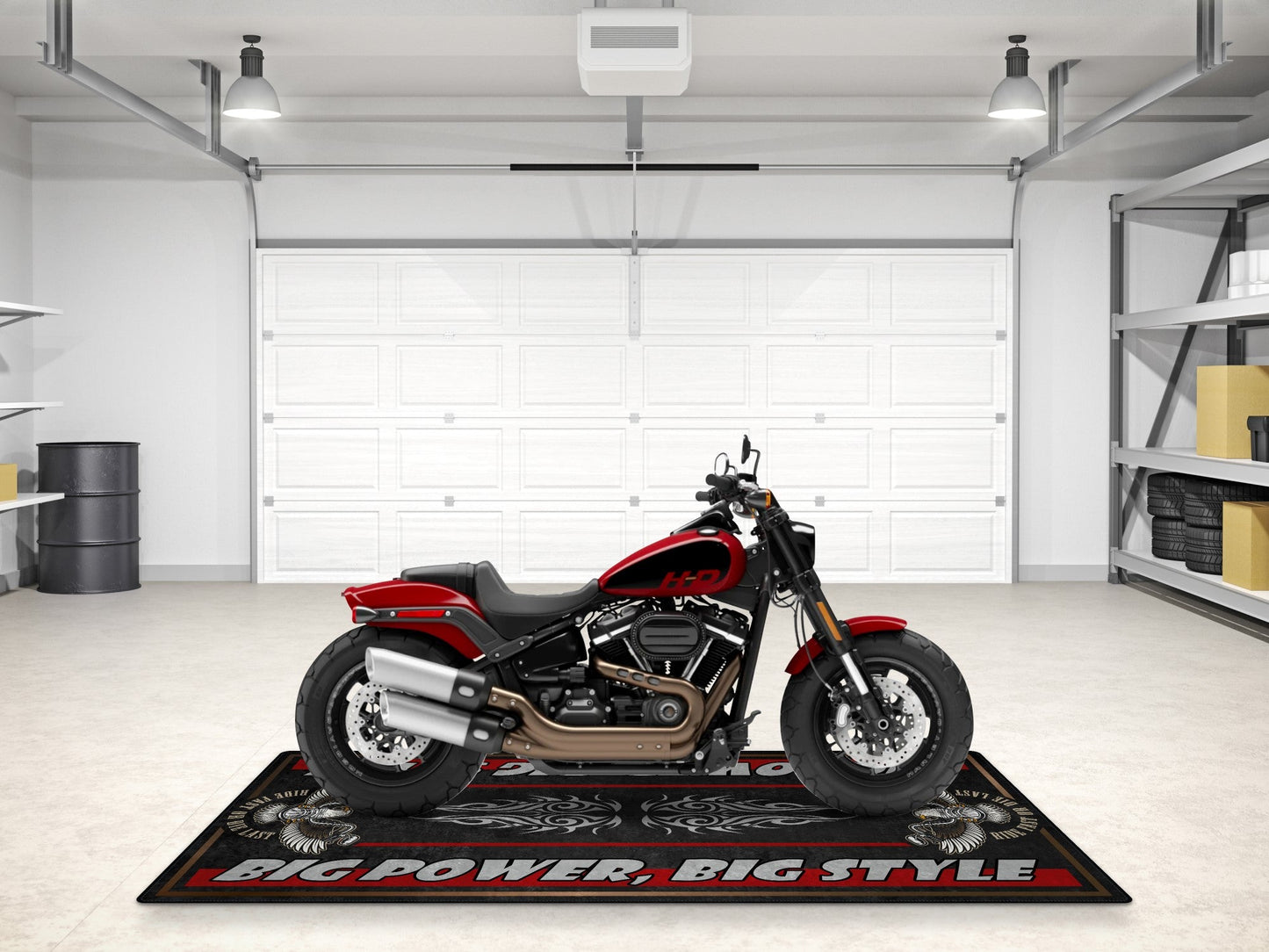 Motorcycle Mat for Cruiser Motorcycle "Big Power, Big Style" - MM7305 - Howling Moto