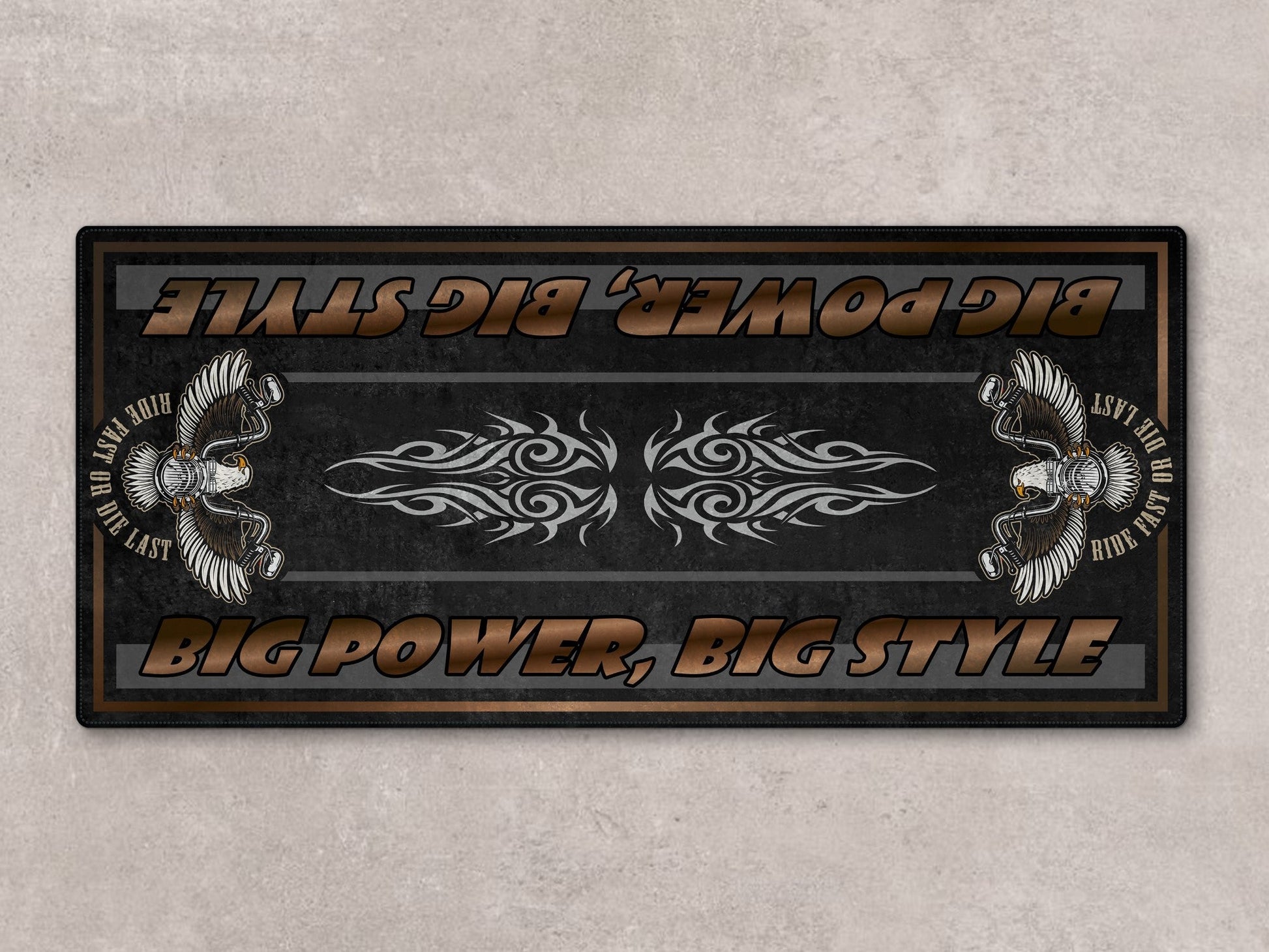 Motorcycle Mat for Cruiser Motorcycle "Big Power, Big Style" - MM7305 - Howling Moto