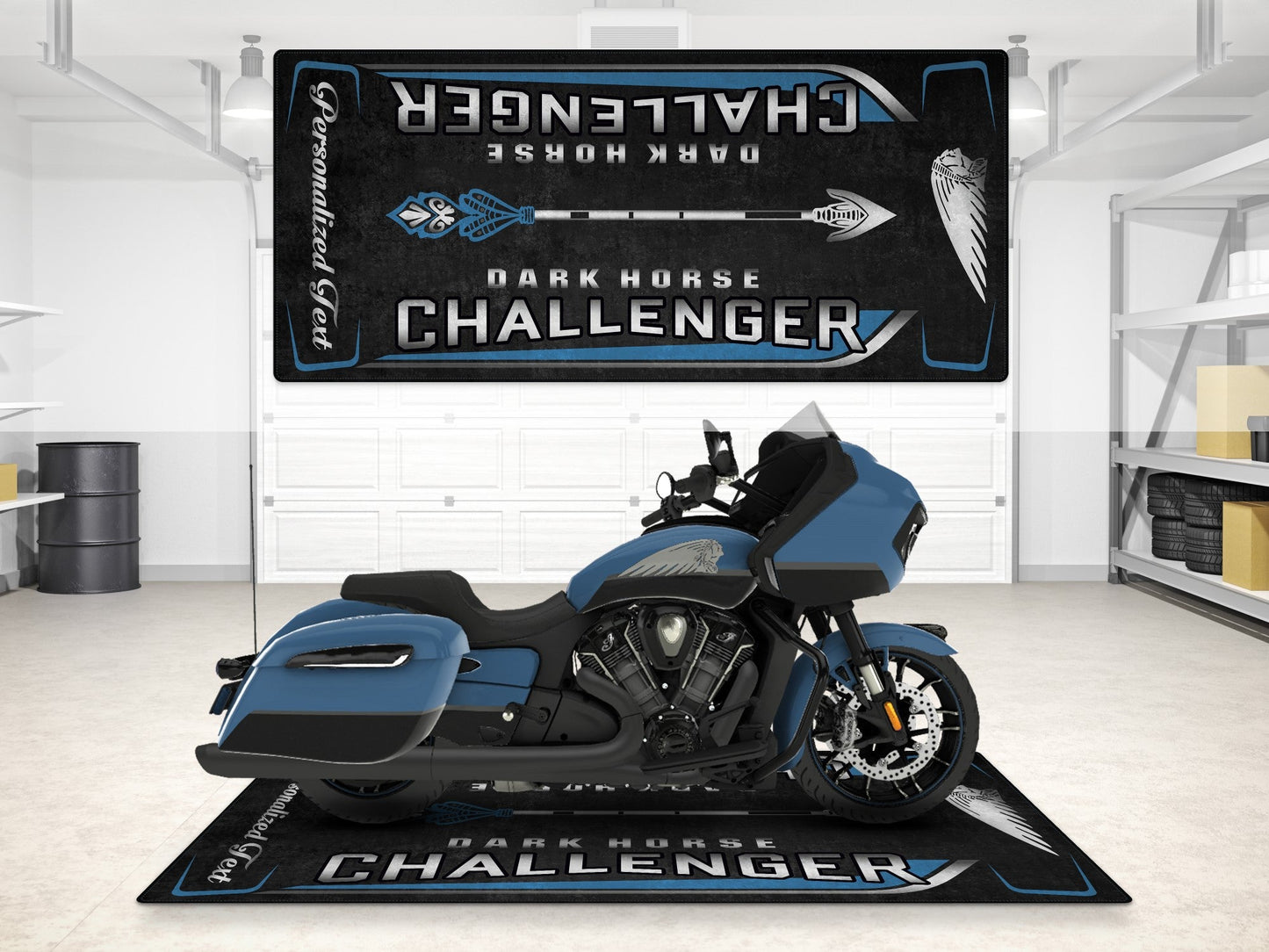 Designed Pit Mat for Indian Challenger Dark Horse Motorcycle - MM7332 - Howling Moto