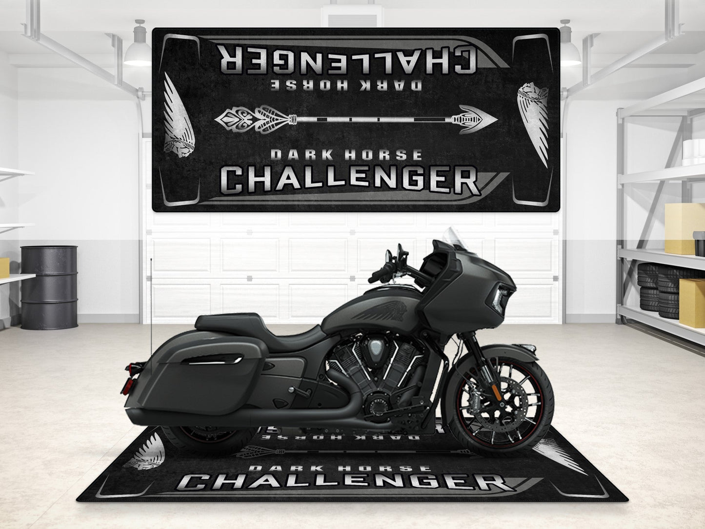 Designed Pit Mat for Indian Challenger Dark Horse Motorcycle - MM7332 - Howling Moto