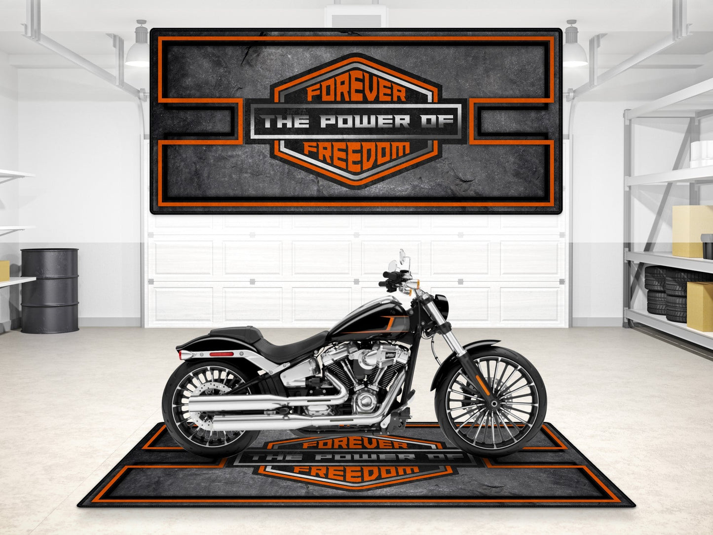 MPM Motorcycle Mat Asphalt Design for Chopper, Cruiser, Touring, Sport Motorcycle "Forever The Power of Freedom" - MM7209 - Howling Moto