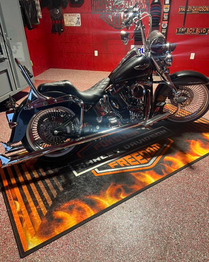 MPM Motorcycle Mat Flame Design for Chopper, Cruiser, Touring, Sport Motorcycle "Forever The Power of Freedom" - MM7241 - Howling Moto